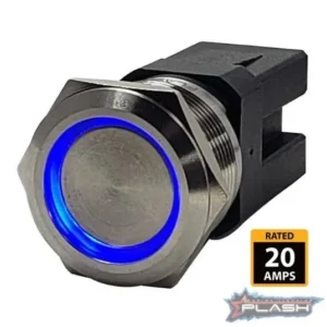 PLASHLIGHTS Marine Push Button Switch - Blue LED - 20a - Stainless Steel - Momentary | PL22SS-M-BL