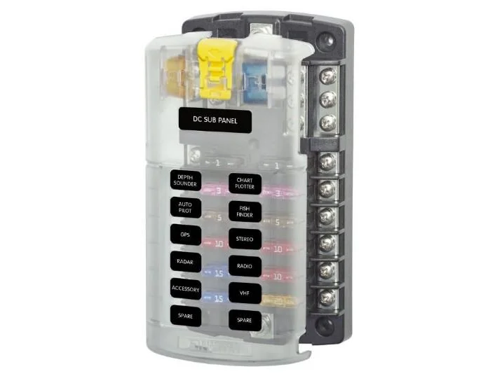 BLUE SEA Fuse Block STBlade 12circ w/gnd/cvr | 5026-BSS