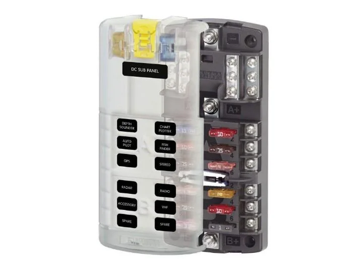 BLUE SEA Fuse Block STBlade Dual12 w/gnd/cvr | 5032-BSS