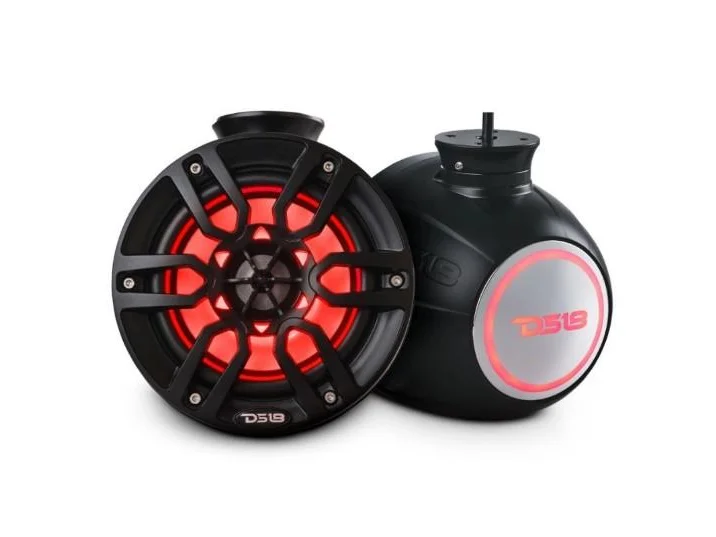 DS18 NXL 6.5" Marine and Powersports Compact Towers with Flat and Pole Mount LED RGB Lights 100 Watts Rms -Black | NXL-PS6BK