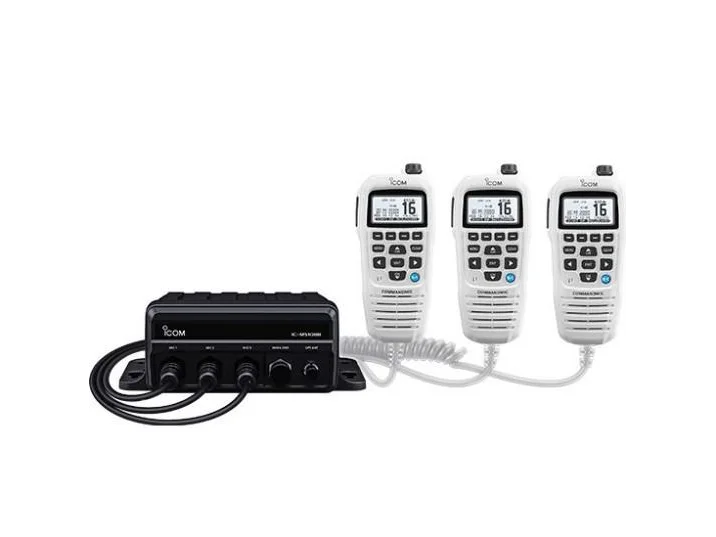 ICOM M510BB GW Black Box Marine VHF Fixed Mount w/AIS, WHITE HM-195GB, & Three CommandMic Ports | M510BB GW 21 USA