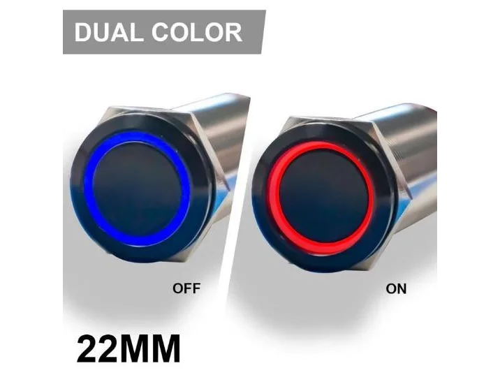 PLASHLIGHTS REVERT Harsh Environment 22MM Dual Color Push Button On/Off Switch - Black | HPBS-22-BLK-L