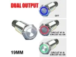 PLASHLIGHTS REVERT Harsh Environment 19MM 3 Color Dual Output Push Button Switch - Stainless Steel | HPBS-DO-19-SS-M