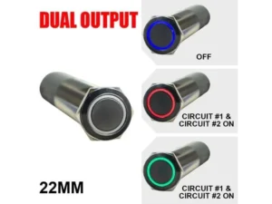 PLASHLIGHTS REVERT Harsh Environment 22MM 3 Color Dual Output Push Button Switch - Black | HPBS-DO-22-BLK-M