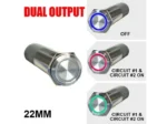PLASHLIGHTS REVERT Harsh Environment 22MM 3 Color Dual Output Push Button Switch - Stainless Steel | HPBS-DO-22-SS-M