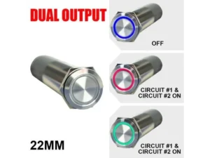 PLASHLIGHTS REVERT Harsh Environment 22MM 3 Color Dual Output Push Button Switch - Stainless Steel | HPBS-DO-22-SS-M