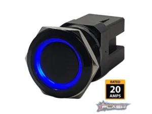 PLASHLIGHTS Marine Push Button Switch - Blue LED - 20a - Black Anodized- On/Off - Latching | PL22BLK-L-BL