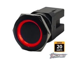 PLASHLIGHTS Marine Push Button Switch - Red LED - 20a - Black Anodized-Momentary | PL22BLK-M-RD