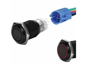 PLASHLIGHTS Push Button Illuminated Switch - Ip67 - Red - Black Anodized - Momentary | PL22S-M-12VR-BLK