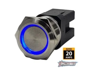 PLASHLIGHTS Marine Push Button Switch - Blue LED - 20a - Stainless Steel - Momentary | PL22SS-M-BL