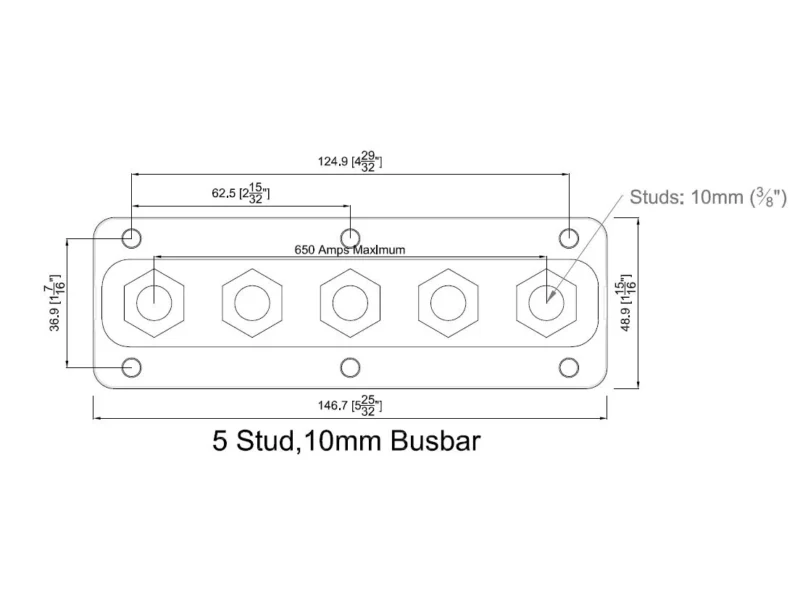 BEP Heavy Duty Buss Bar 5 3/8" Studs 650 Amp