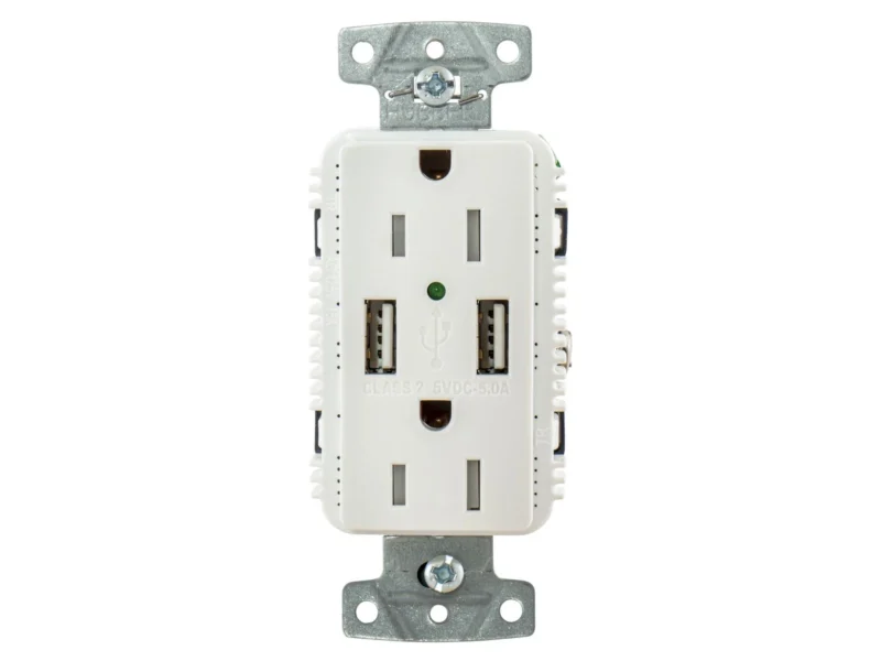 Hubbell USB15A5W White Outlet Dual 15 Amp 125v 2-Pole and Dual 5 Amp 5v USB Ports