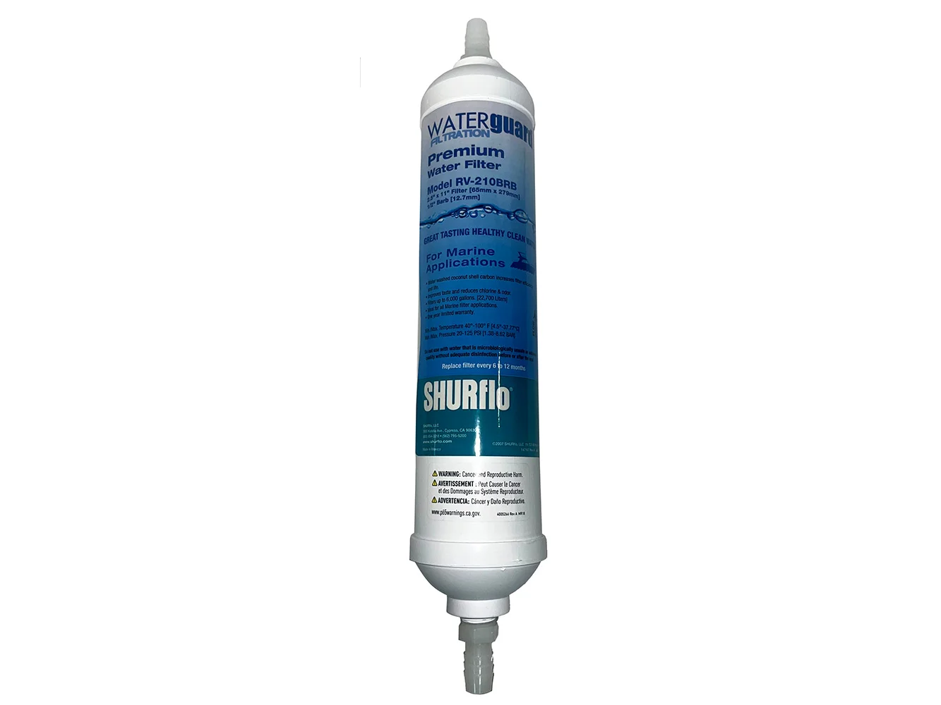 Shurflo by Pentair 11” City Water Entry In-Line Filter w/1/4” Barb Fittings