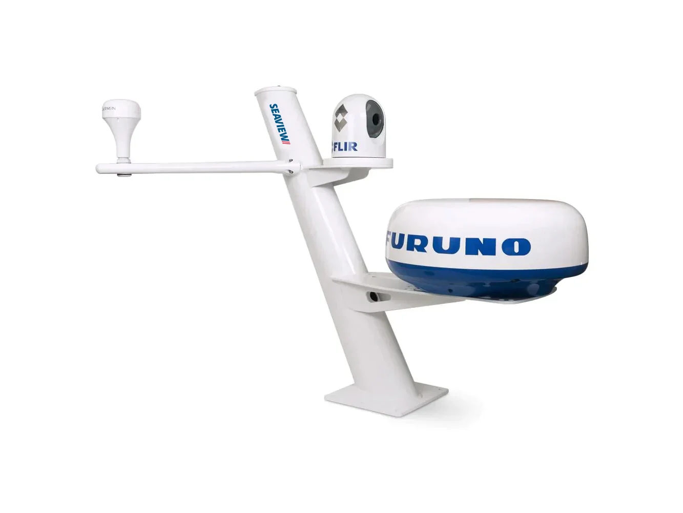 Seaview 30" Tapered Closed Dome Aft Leaning Radar Mount w/Camera/Searchlight Mount, Removable Spreaders & 10x10 Base Plate