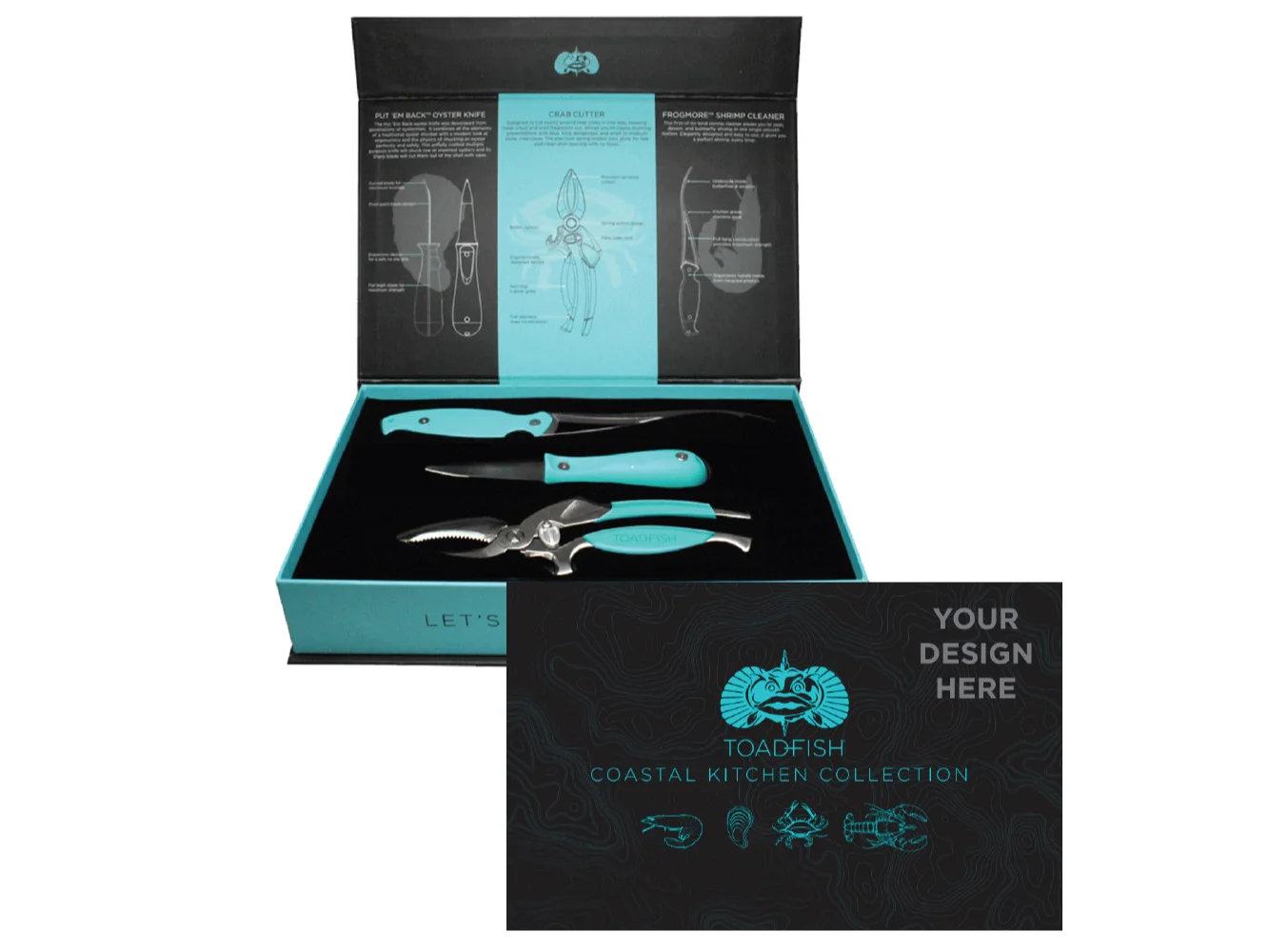 Toadfish Custom Engraved Coastal Kitchen Collection - Oyster Knife, Shrimp Cleaner & Crab Cutter - Seafood Tools Are NOT Engraved (MINIMUM ORDER QUANTITY OF 25)