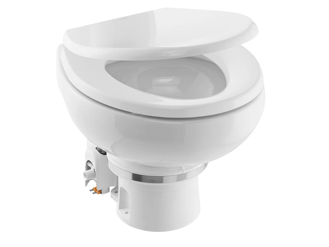 Dometic™ MasterFlush 7160 White Electric Macerating Toilet w/Orbit Base, Raw Water Flush - 12V