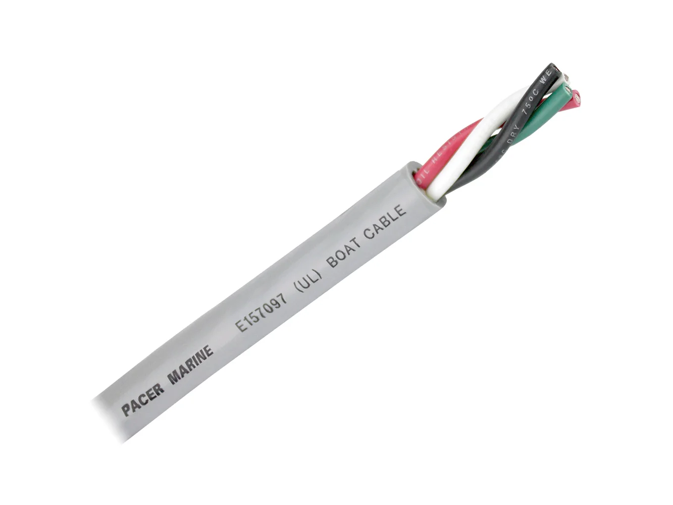 Pacer Round 4 Conductor Cable - 100' – Grey Jacket - 8/4 AWG - Black, Red, Green, & White