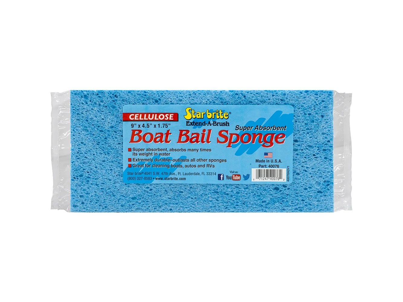 Star brite Super Absorbent Cellulose Boat Bail Sponge - 9" x 4.5" x 1.75"