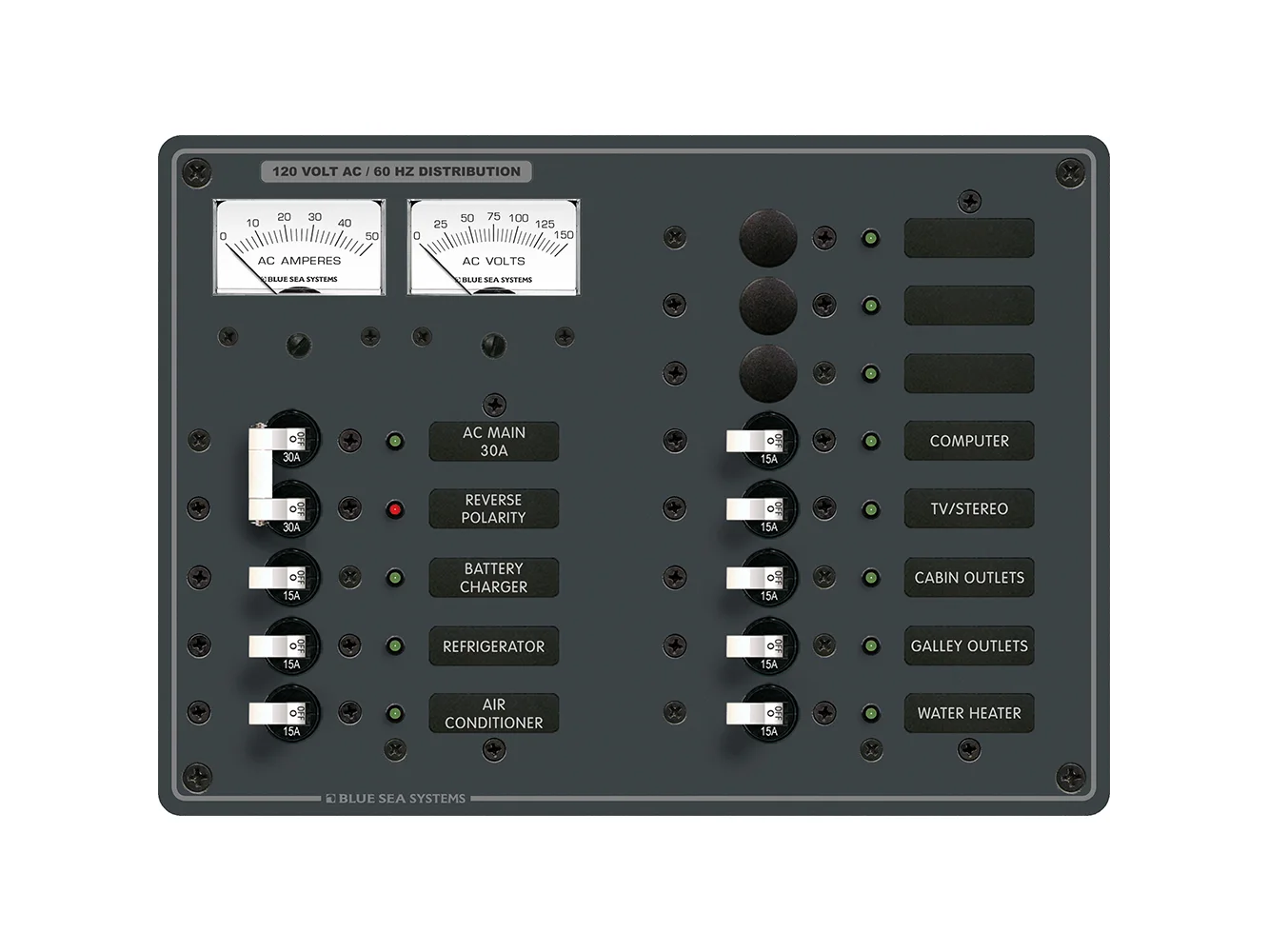 Blue Sea 8076 AC Main +11 Positions Toggle Circuit Breaker Panel - White Switches