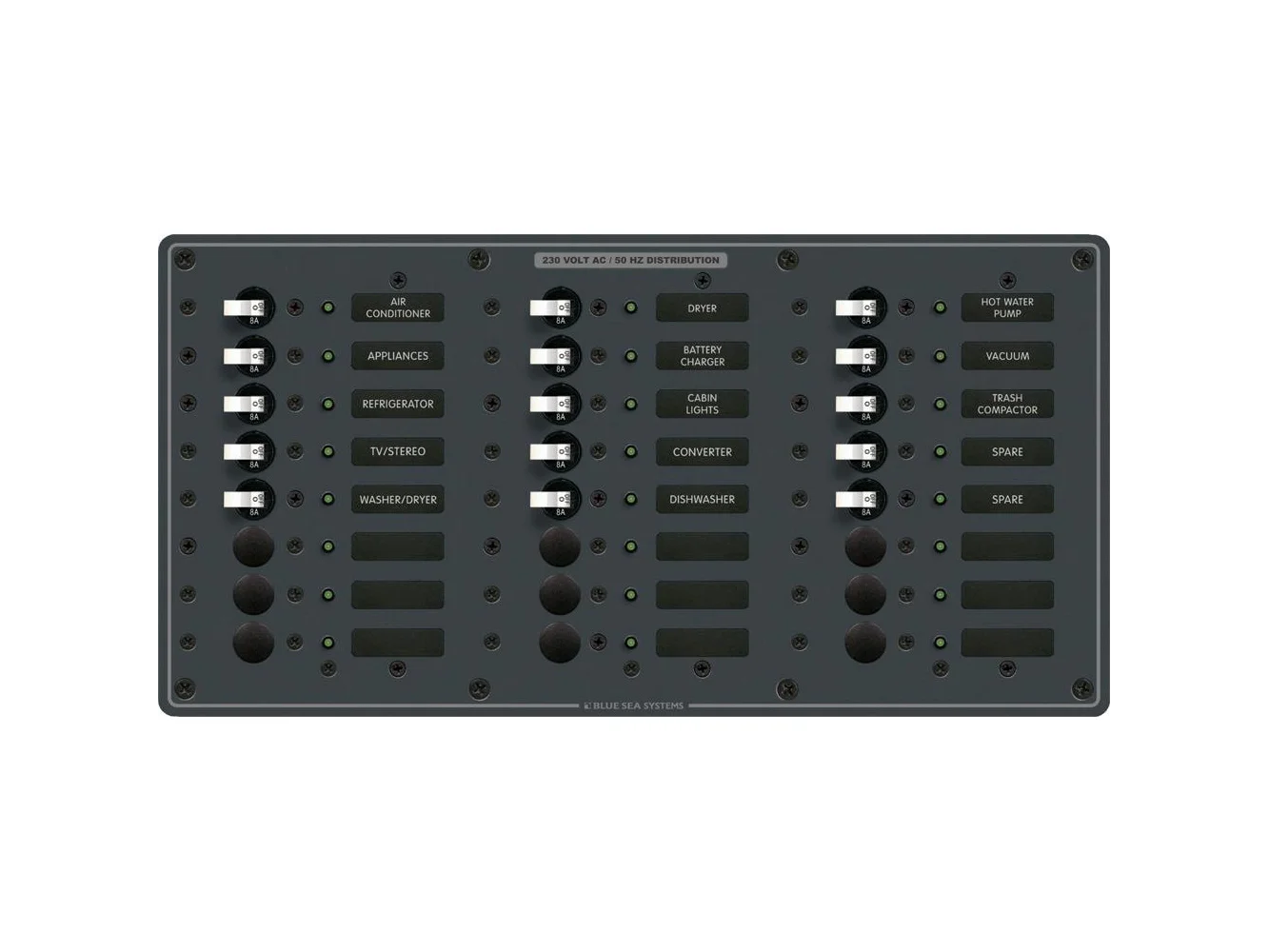 Blue Sea 8165 AV 24 Position 230v (European) Breaker Panel - White Switches