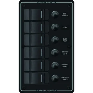 Blue Sea 8373 Water Resistant 6 Position - Black - Vertical Mount Panel