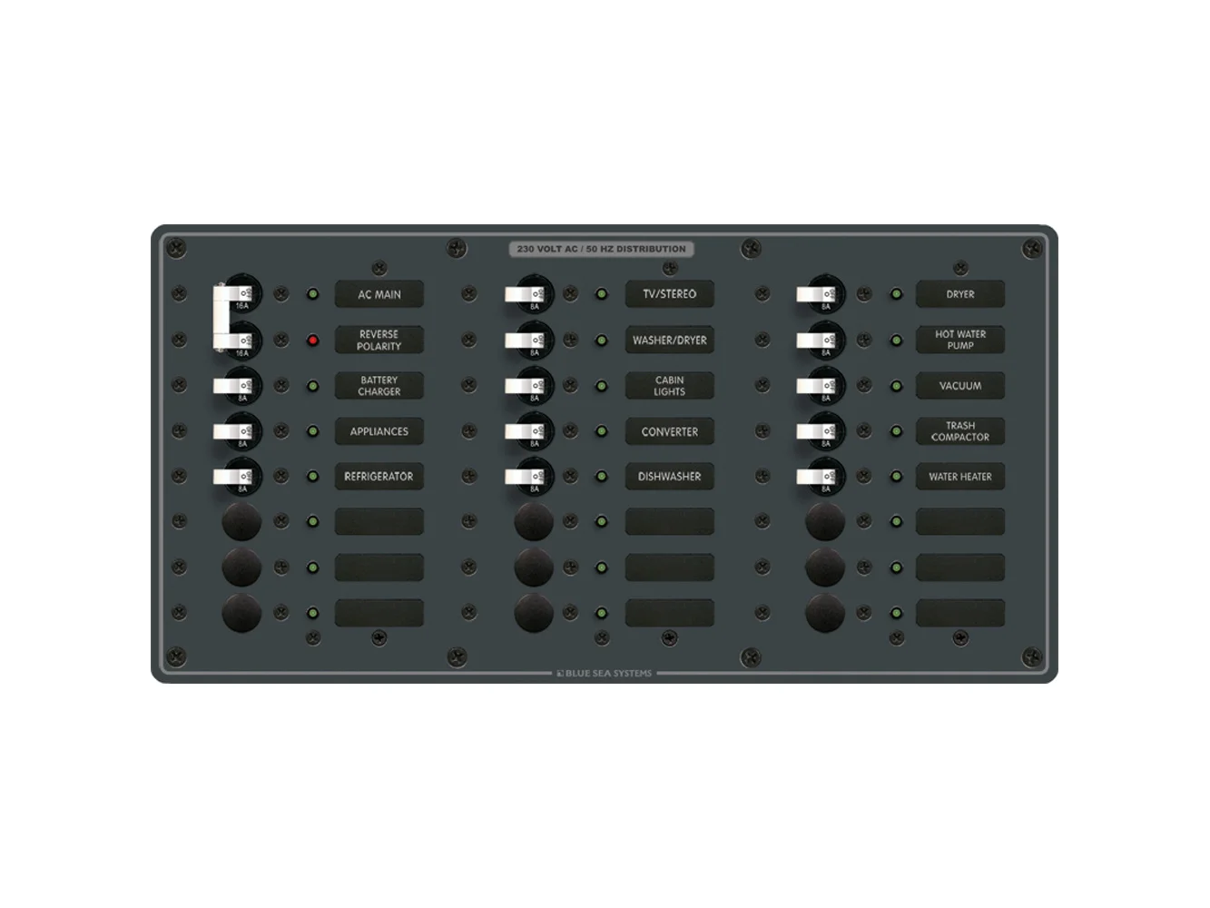 Blue Sea 8565 Breaker Panel - AC Main + 22 Positions (European) - White