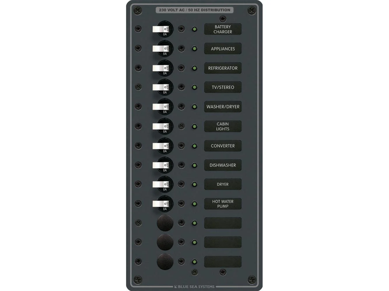 Blue Sea 8580 AC 13 Position 230v (European) Breaker Panel (White Switches)