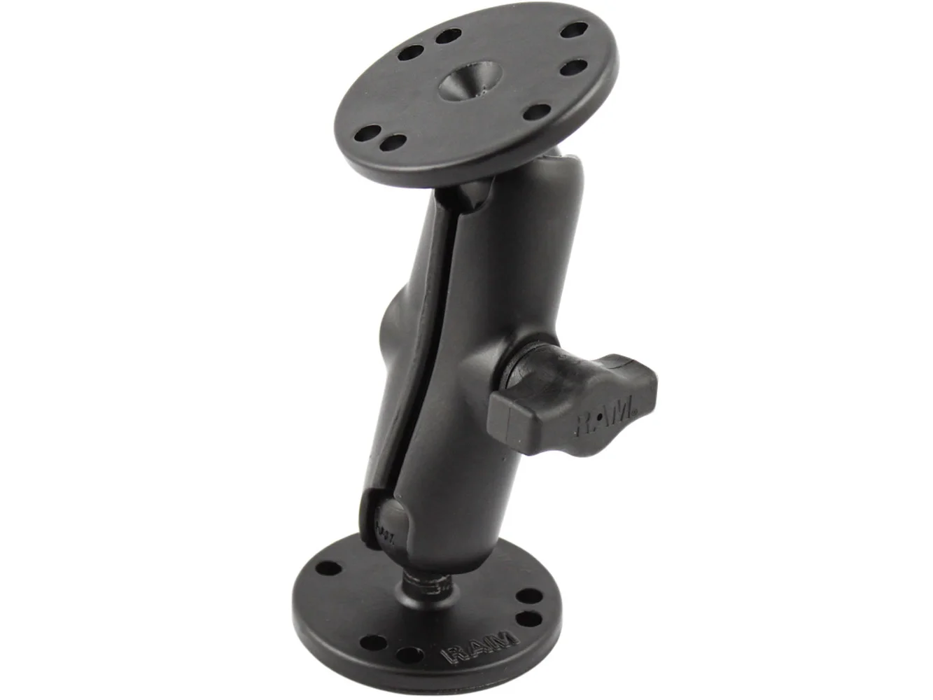 RAM Mount 1" Ball Double Socket Arm w/2 2.5" Round Bases - AMPS Hole Pattern