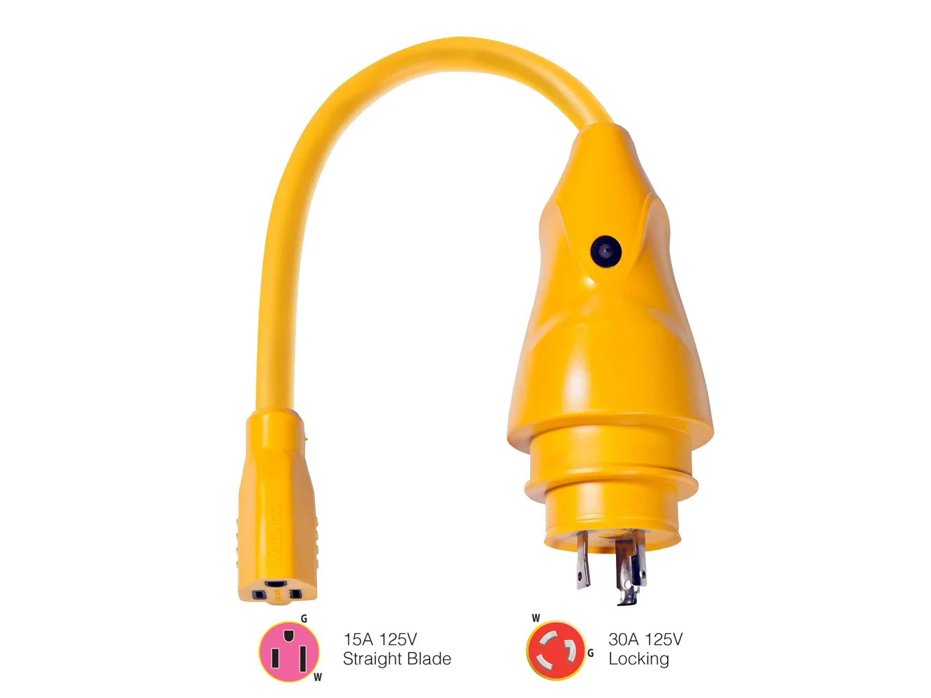 Marinco P30-15 EEL 15A-125V Female to 30A-125V Male Pigtail Adapter - Yellow