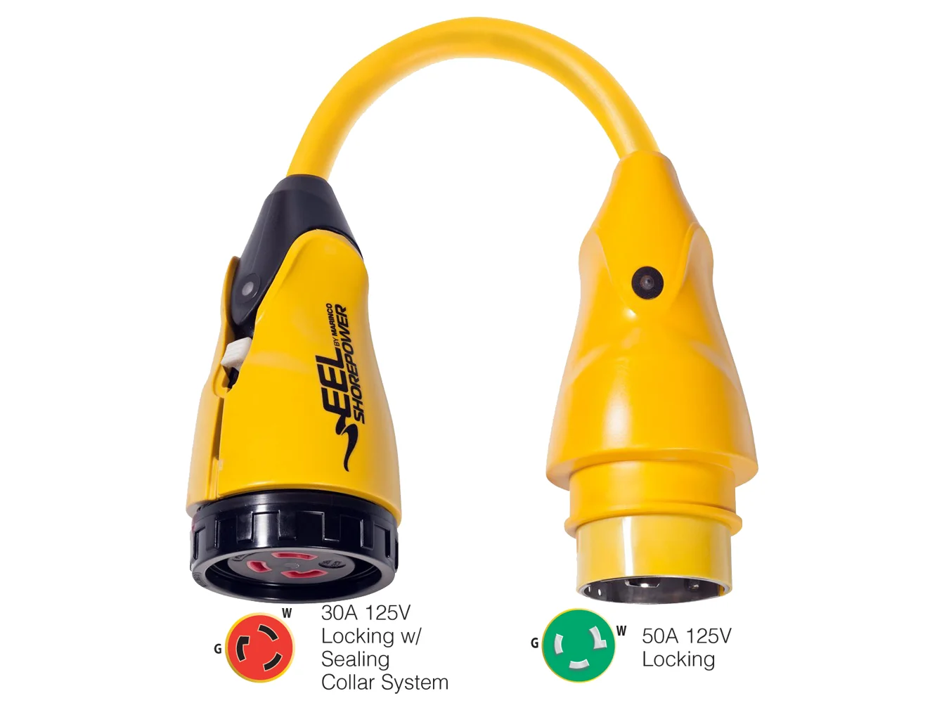 Marinco P503-30 EEL 30A-125V Female to 50A-125V Male Pigtail Adapter - Yellow