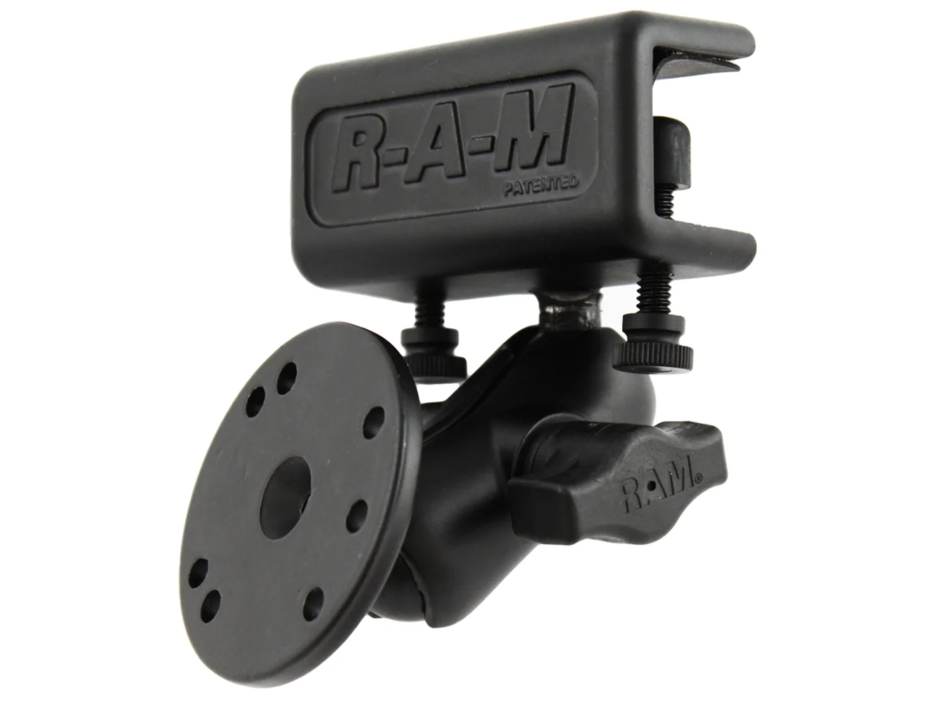 RAM Mount Glare Shield Clamp Mount w/Short Double Socket Arm & Round Base Adapter w/AMPs Hole Pattern