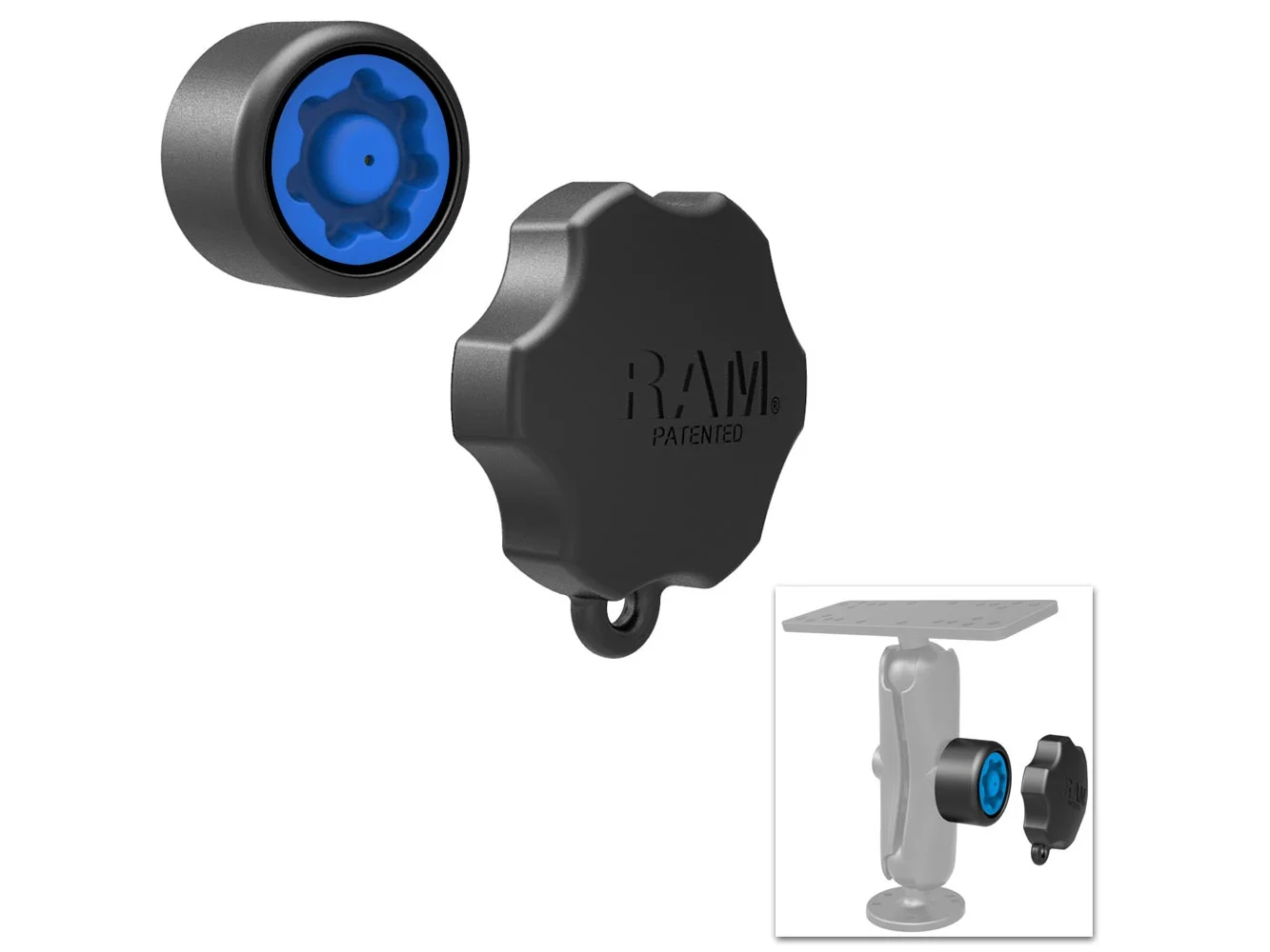 RAM Mount Mixed Combination Pin-Lock Security Knob & Key Knob f/1.5" Diameter C Size Arms