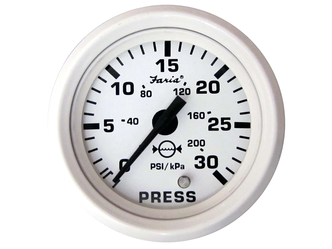 Faria Dress White 2" Water Pressure Gauge (30 PSI)