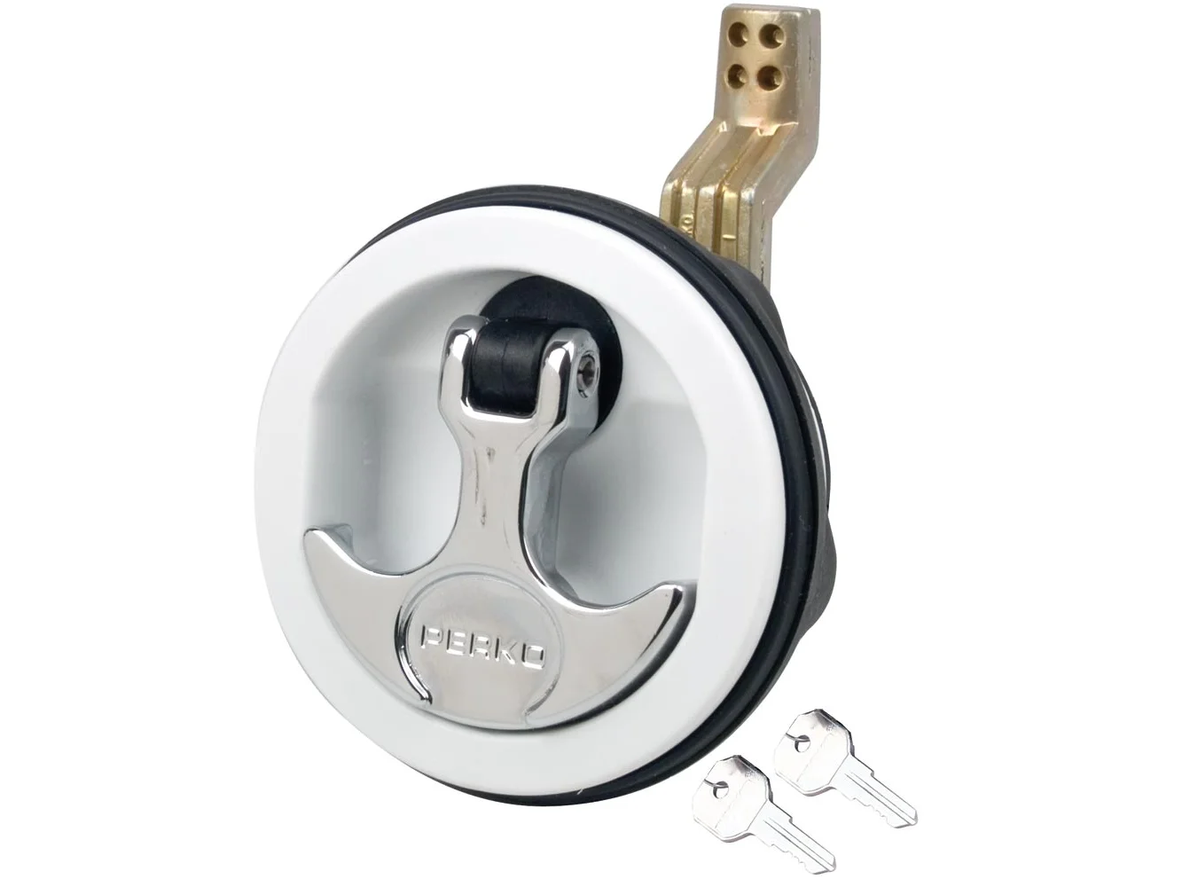 Perko Surface Mount & Latch - White Body, Chrome Handle, Offset Cam Bar, 3/4" - 2-3/8"