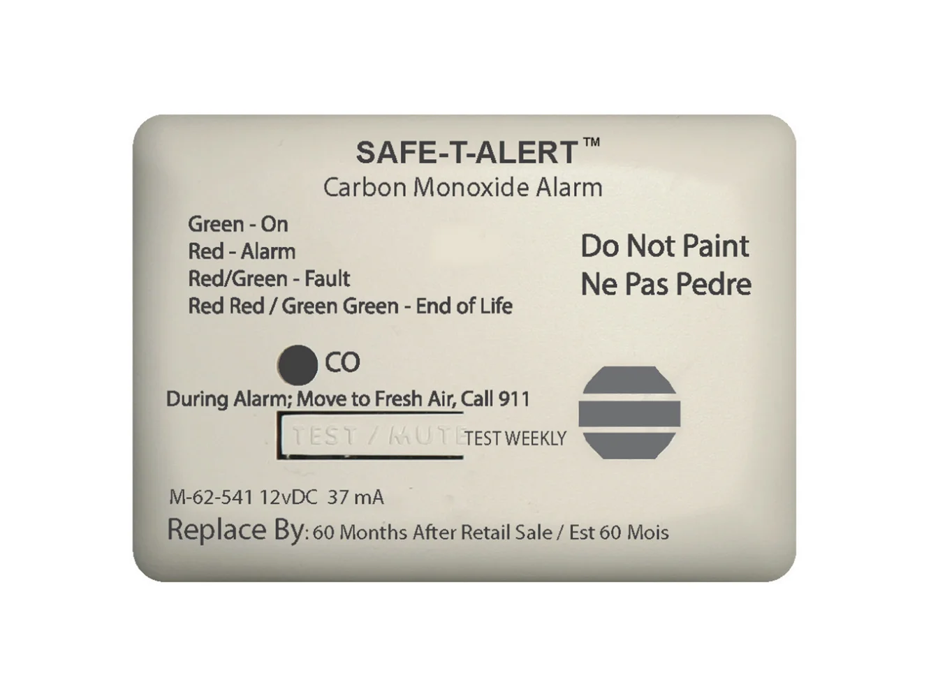Safe-T-Alert 62 Series Carbon Monoxide Alarm w/Relay - 12V - 62-541-Marine-RLY-NC - Surface Mount - White