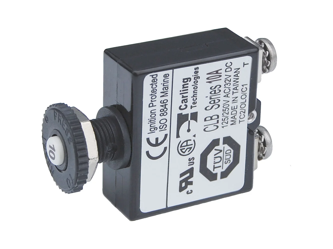Blue Sea Push Button Reset Only Screw Terminal Circuit Breaker - 10 Amps