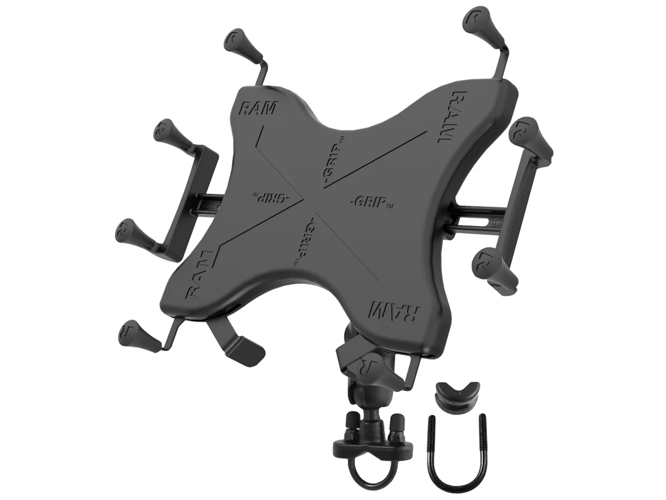 RAM Mount Handlebar Rail Mount w/Zinc Coated U-Bolt Base & Universal X-Grip® Cradle for 10" Large Tablets