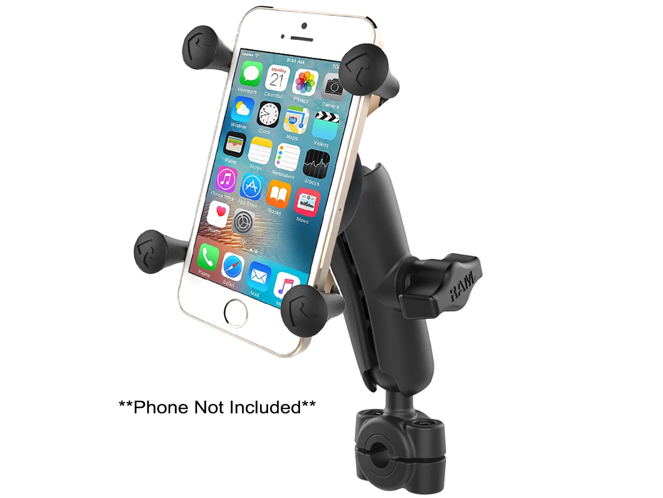 RAM Mount RAM® Torque™ 3/8" - 5/8" Diameter Mini Rail Base with 1" Ball, Medium Arm and X-Grip® for Phones