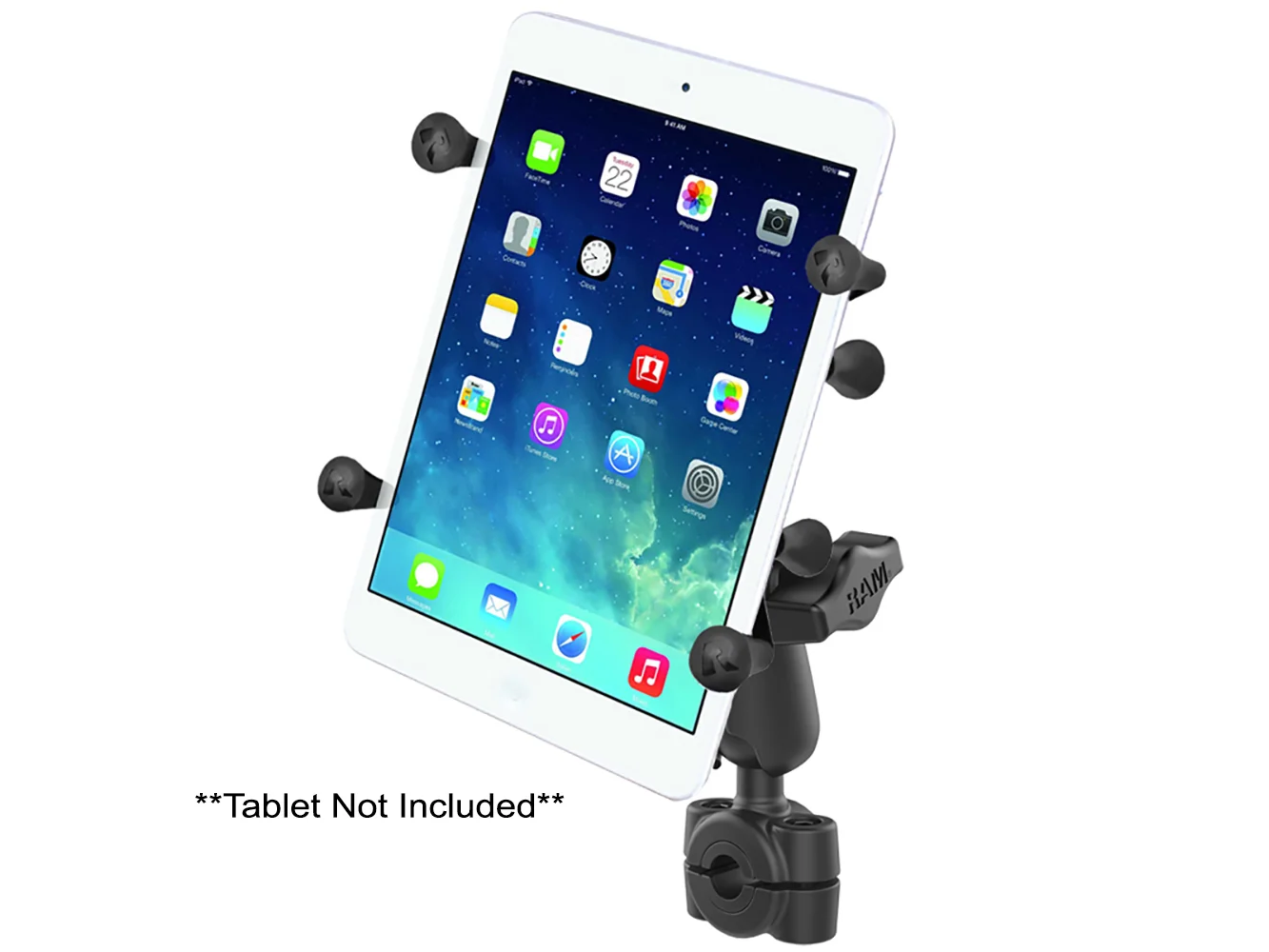 RAM Mount RAM® Torque™ 3/8" - 5/8" Diameter Mini Rail Base with 1" Ball, Medium Arm and X-Grip® for 7-8" Tablets