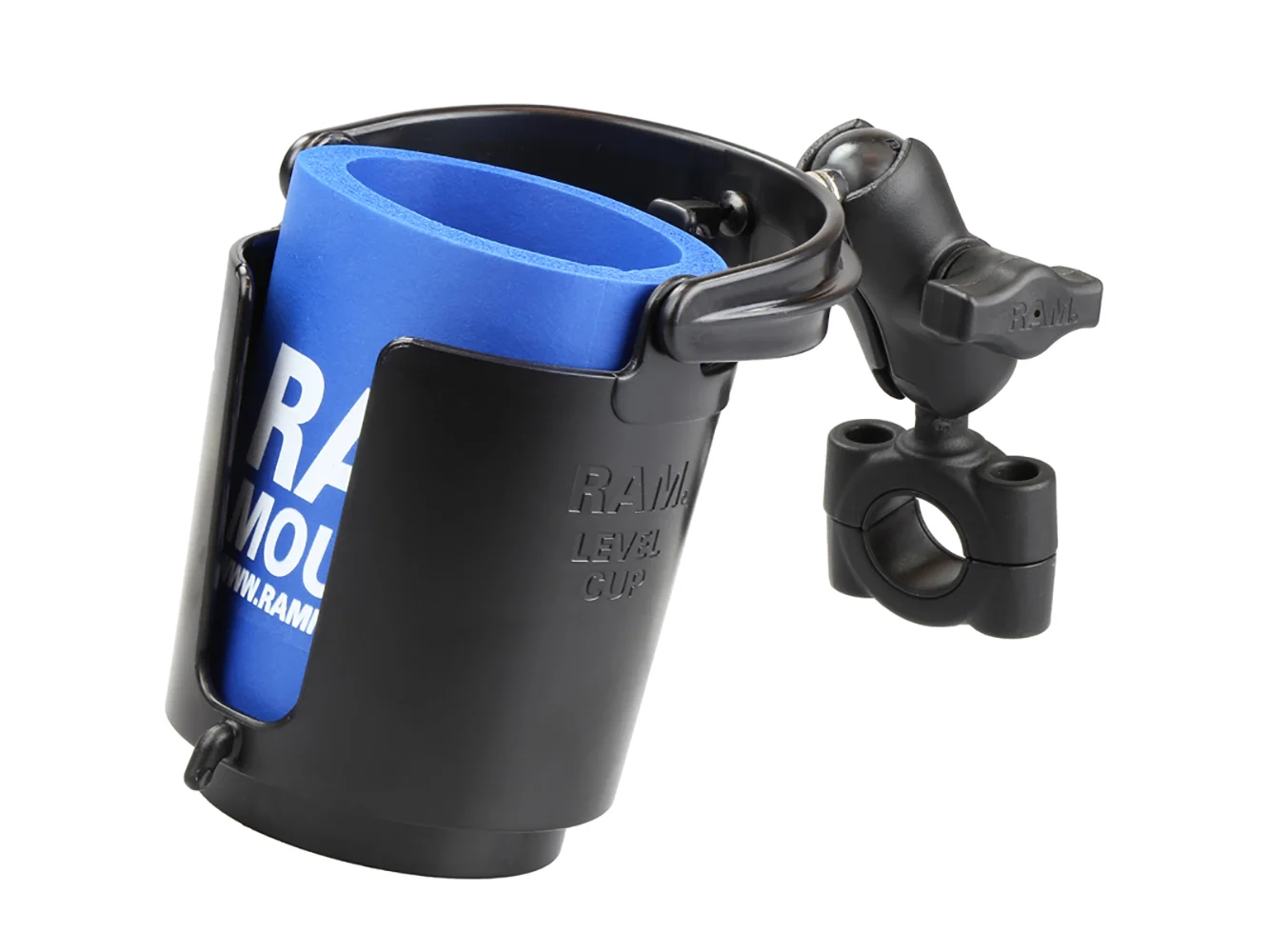RAM Mount RAM® Torque™ 3/4" - 1" Diameter Handlebar/Rail Base with 1" Ball, SHORT Arm and Level Cup™