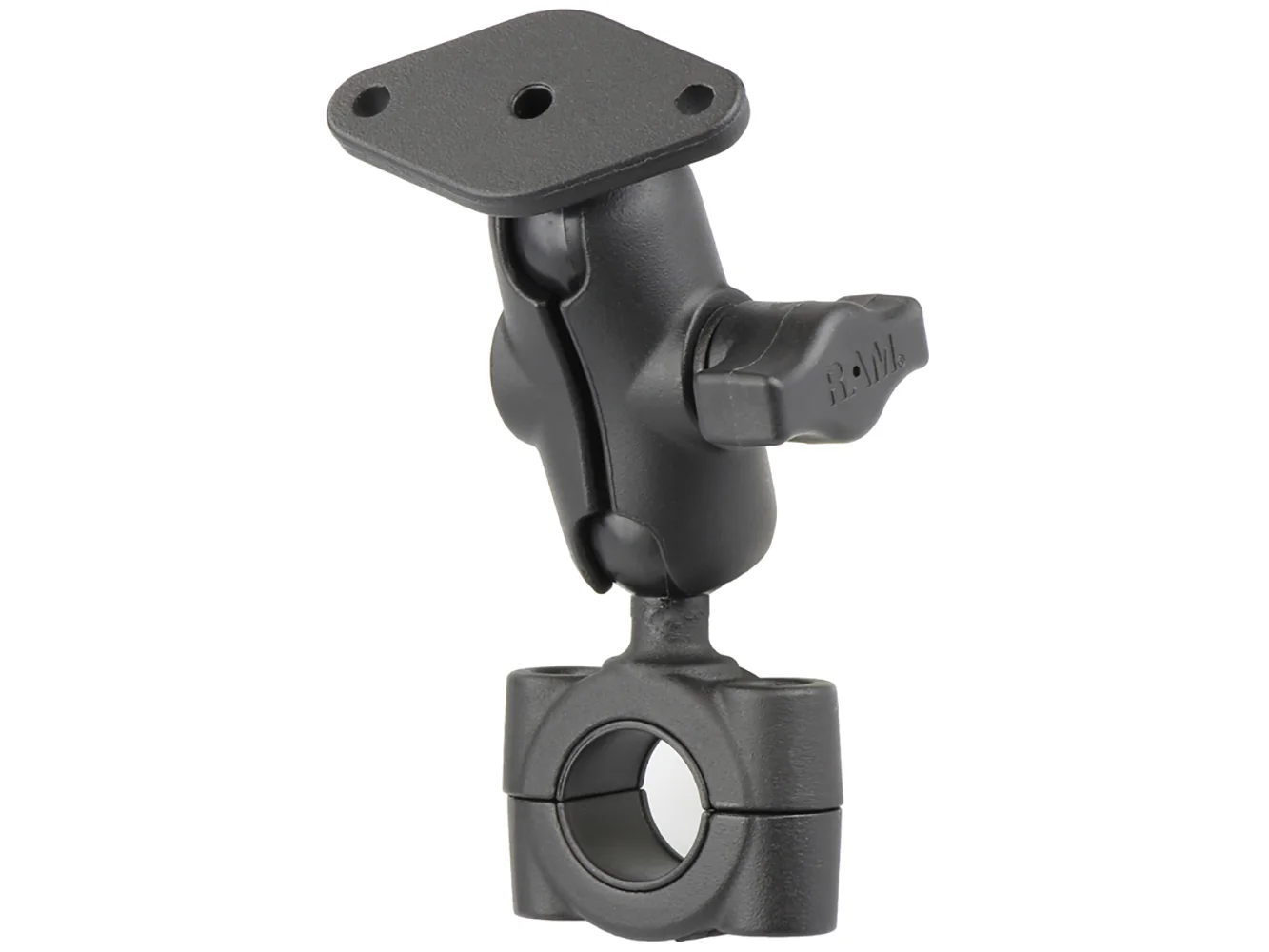 RAM Mount RAM® Torque™ 3/4" - 1" Diameter Handlebar/Rail Base with 1" Ball, SHORT Arm and Diamond Plate