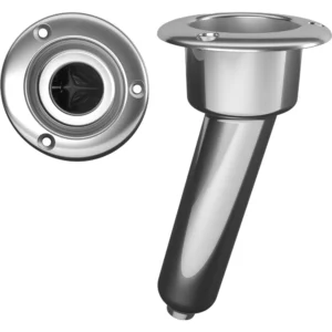 Mate Series Stainless Steel 15&deg; Rod & Cup Holder - Drain - Round Top