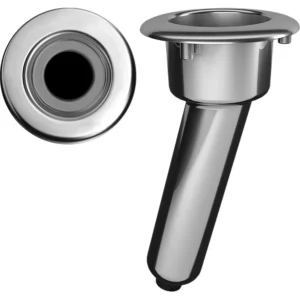 Mate Series Elite Screwless Stainless Steel 15&deg; Rod & Cup Holder - Drain - Round Top