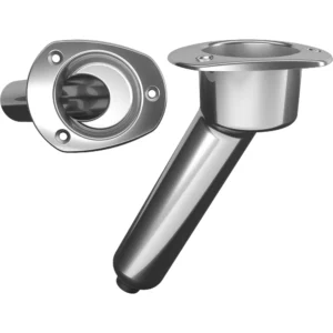 Mate Series Stainless Steel 30&deg; Rod & Cup Holder - Drain - Oval Top