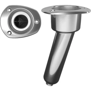 Mate Series Stainless Steel 15&deg; Rod & Cup Holder - Drain - Oval Top