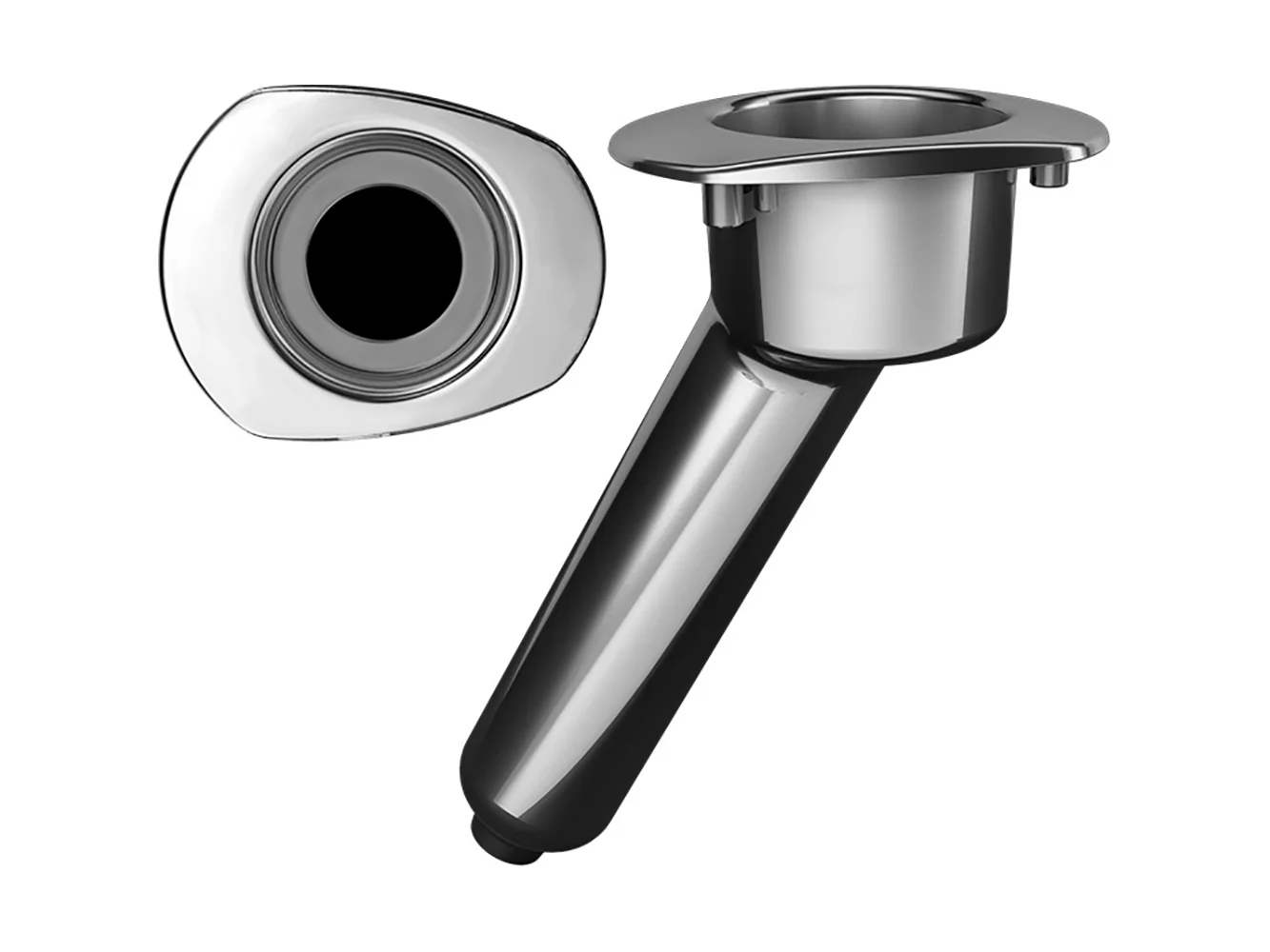 Mate Series Elite Screwless Stainless Steel 30° Rod & Cup Holder - Drain - Oval Top