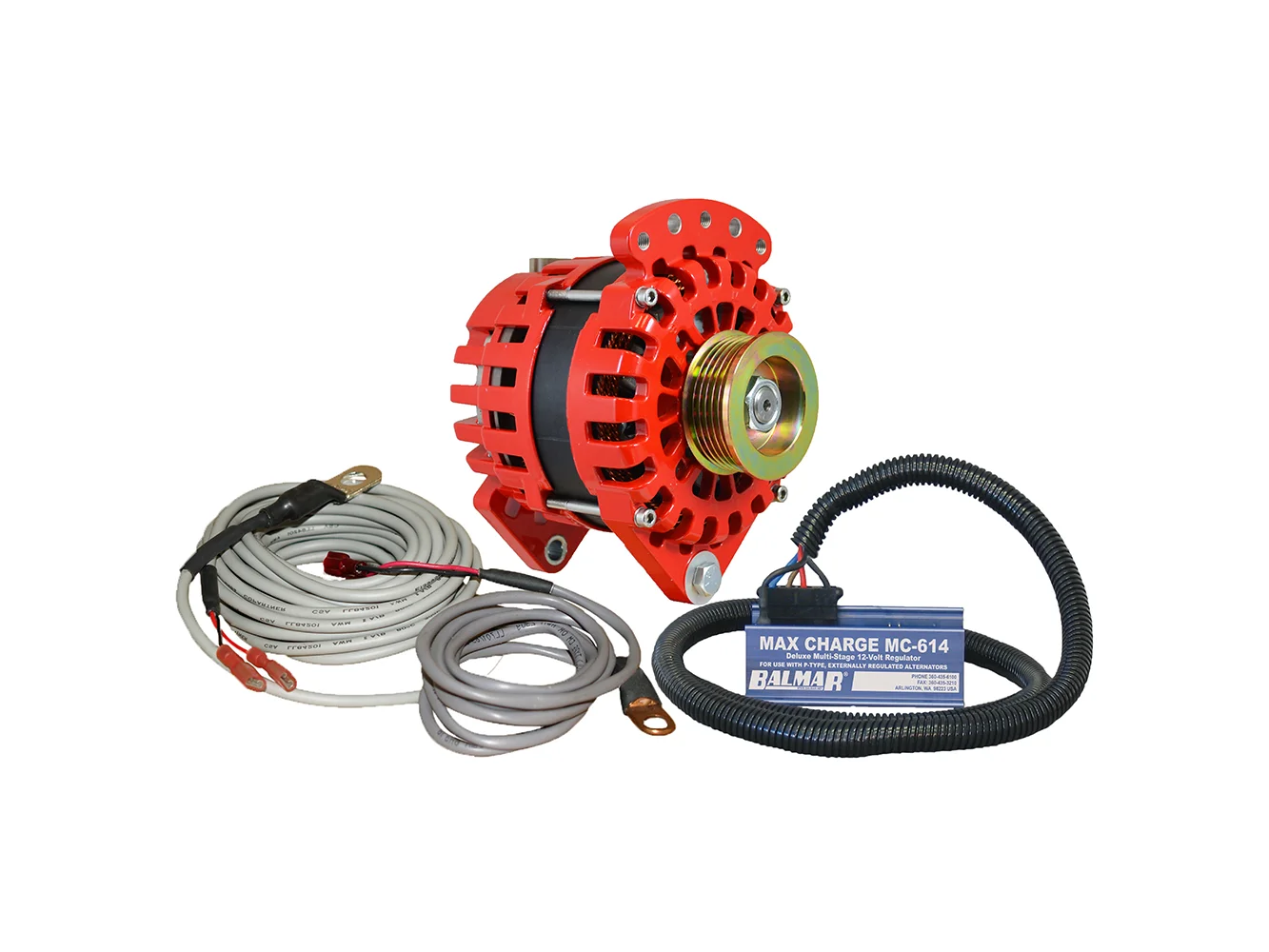 Balmar Alternator 3.15" Dual Foot Saddle K6 Serpentine Pulley Regulator & Temp Sensor - 170A Kit - 12V