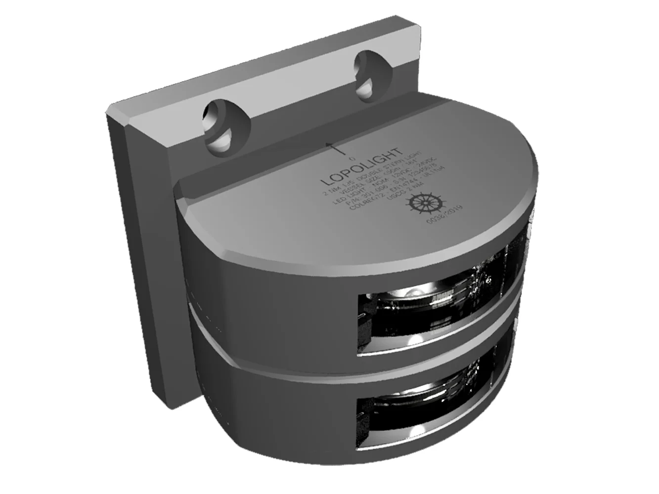 Lopolight Series 301-006 - Double Stacked Stern Light - 2NM - Vertical Mount - White - Silver Housing