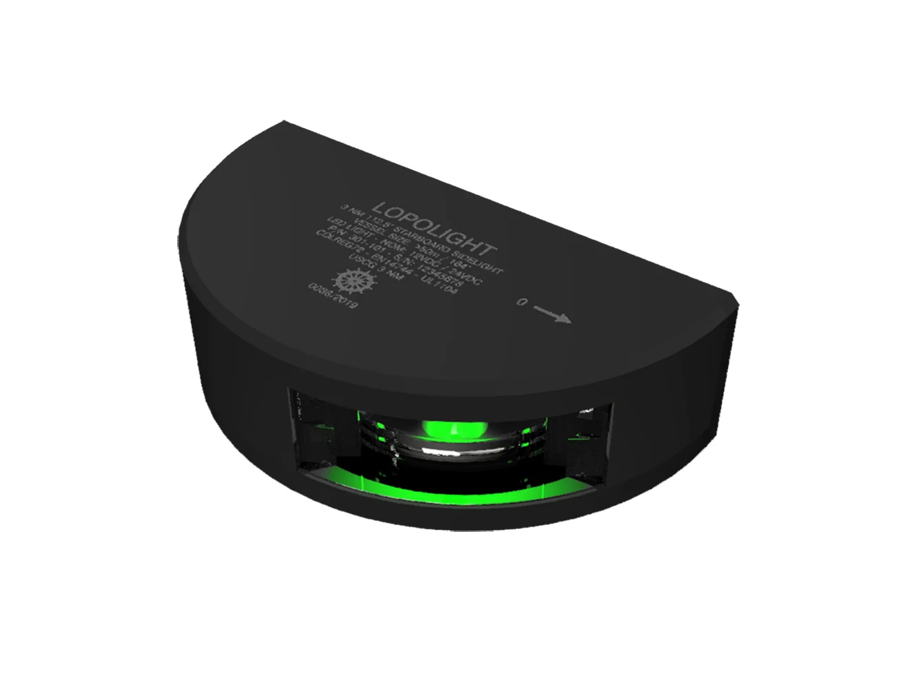 Lopolight Series 301-101 - Starboard Sideight - 3NM - Vertical Mount - Green - Black Housing