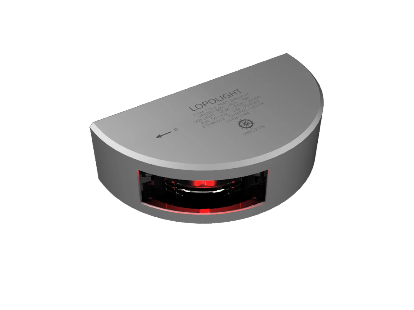 Lopolight Series 301-102 - Port Sidelight - Vertical Mount - 3NM - Red - Silver Housing